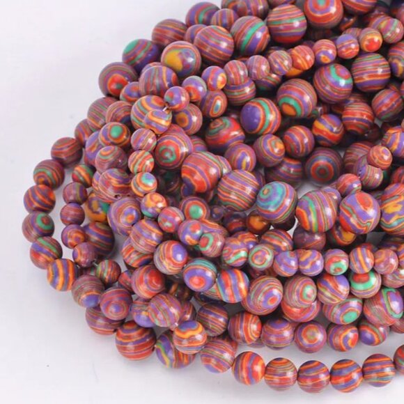 Red Colorful Malachite Stone Beads  15" Strand - Picture 2 of 2